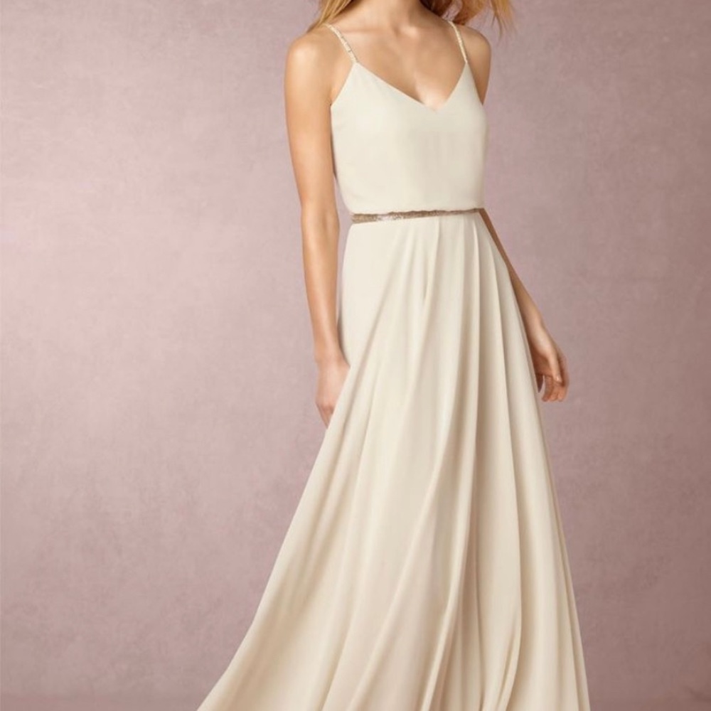 BHLDN Jenny Yoo Inesse Maxi Gown white dress with beautiful belt